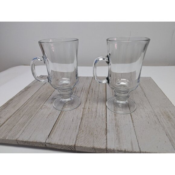 Libbey Set Of 2 Irish Coffee Hot Cold Clear Footed Mugs 5 3/4" - Picture 1 of 9